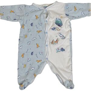 Vintage Little Me Noah's Ark Footed Romper Baby Boy 3 Months Blue Striped Animal
